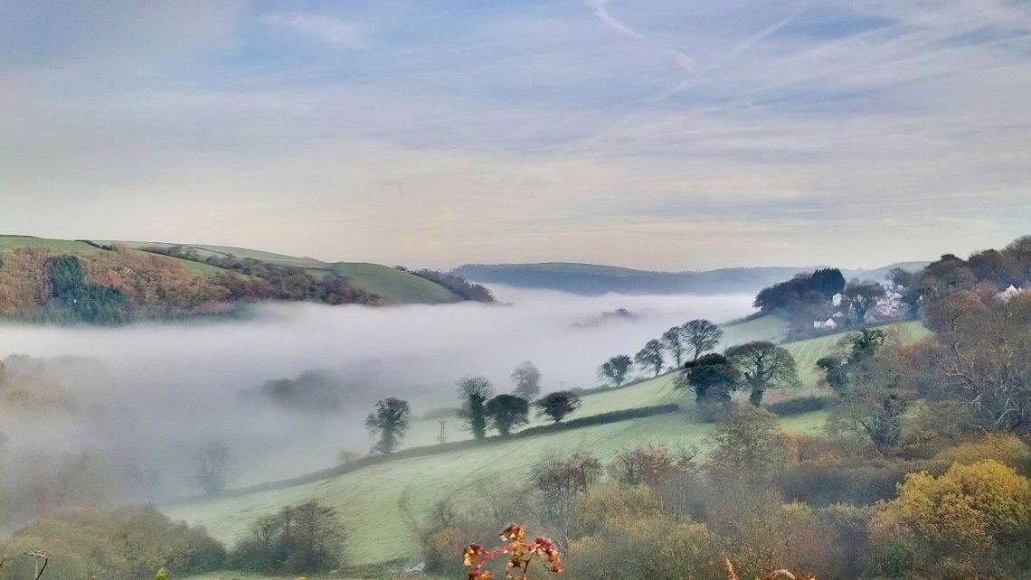 Misty hills in Devon